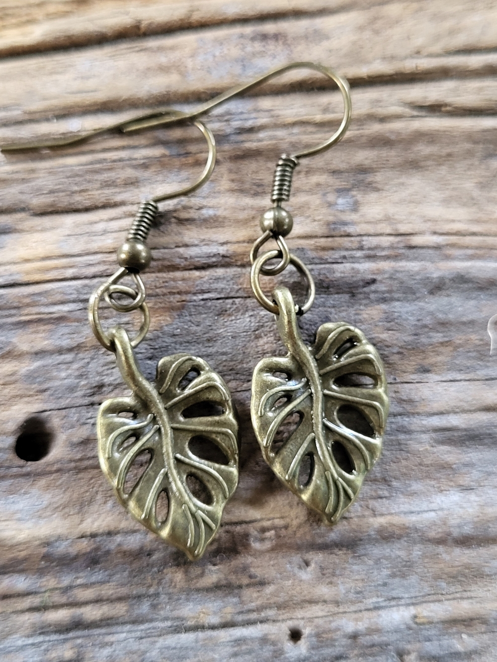 Bronze Monstera Leaf Drop Earrings